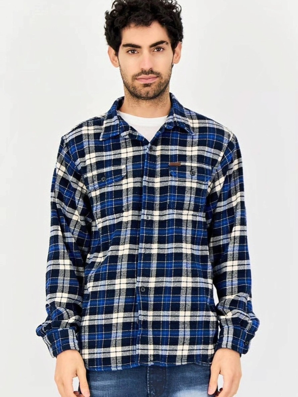 Men's Plaid Button Down in Blue & White Like New